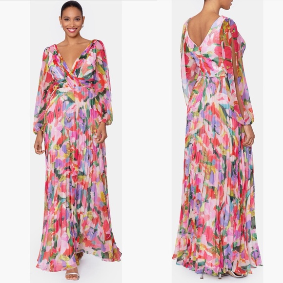 Betsy & Adam Dresses & Skirts - NWT Betsy & Adam Floral Long Sleeve A-Line Gown Maxi Dress Sz 6